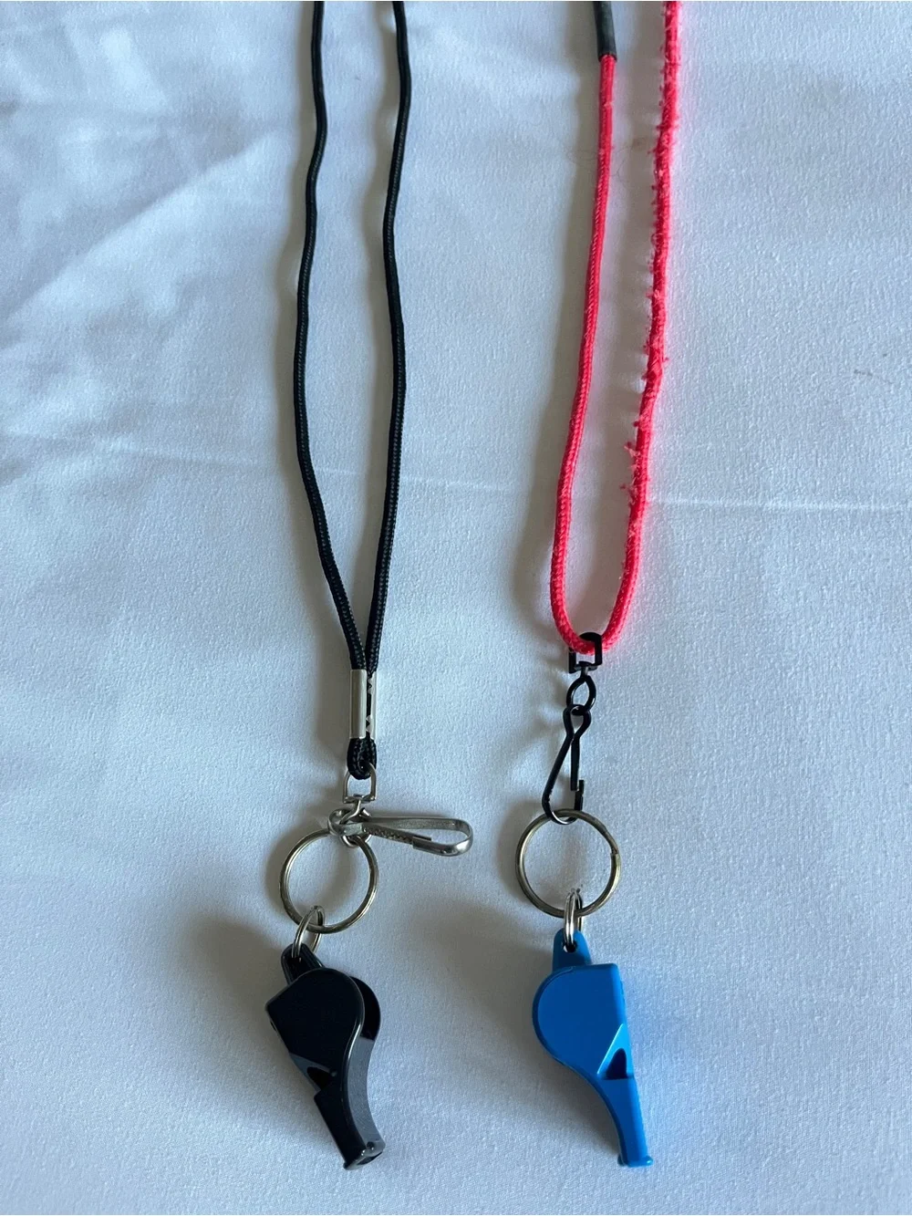 Classic Whistles Pair & Lanyards Black Blue Pealess Referee Safety